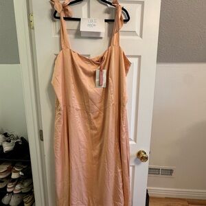 Peach Sleeveless Dress with Bow Straps